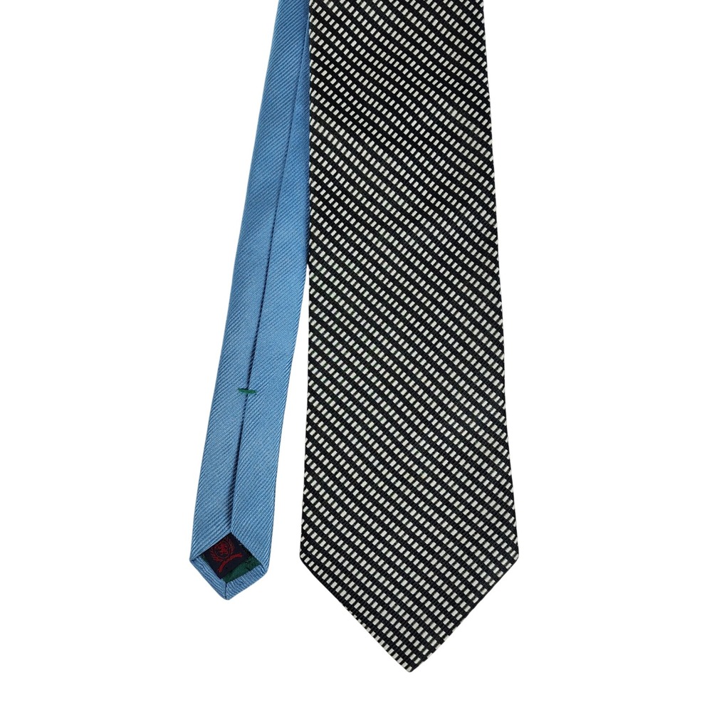 Tommy Hilfiger Necktie Mens OS Black White Blue Micro Check 100% Silk Classic